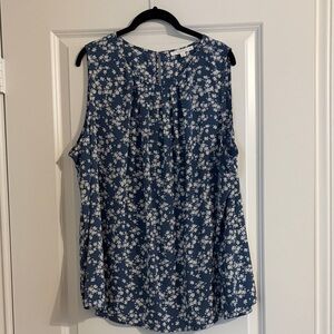 Fun 2 Fun Floral Sleeveless Blouse - Navy and White